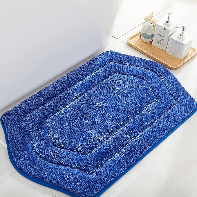 COSY HOMEER Extra Thick Bath Rugs for Bathroom - Anti-Slip Bath Linen Sets Mats Soft Plush 100% Strong Polyester Mat Living Room Bedroom Floor Water Absorbent(Blue,17x27 - Inches)