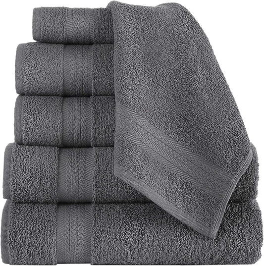 REGAL RUBY, 6 Piece Towel Set, 2 Bath Towels 2 Hand Towels 2 Washcloths, Soft and Absorbent, 100% Turkish Cotton Towels for Bathroom Shower Towel, Bath Linen Set Grey