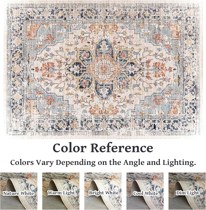 Area Rugs for Living Room - 9x12 Area Rugs, Machine Washable Rugs 9x12, Non-Slip, Stain Resistant Soft Boho Vintage Large Carpet Low Pile Thin Rugs for Living Room Bedroom
