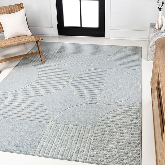 JONATHAN Y SCN104F-4 Nordby High-Low Geometric Arch Scandi Striped Light Blue/Cream 4 ft. x 6 ft. Indoor/Outdoor Area Rug for Patio, Backyard, Living Room, Bedroom, Office, Hose-Washable