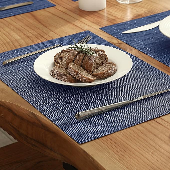 Leetaltree Blue Placemats Set of 12 - Heat Resistant Non-Slip Place mats for Dining Table, Washable Durable PVC Vinyl Woven Table Mats（Blue, 12）