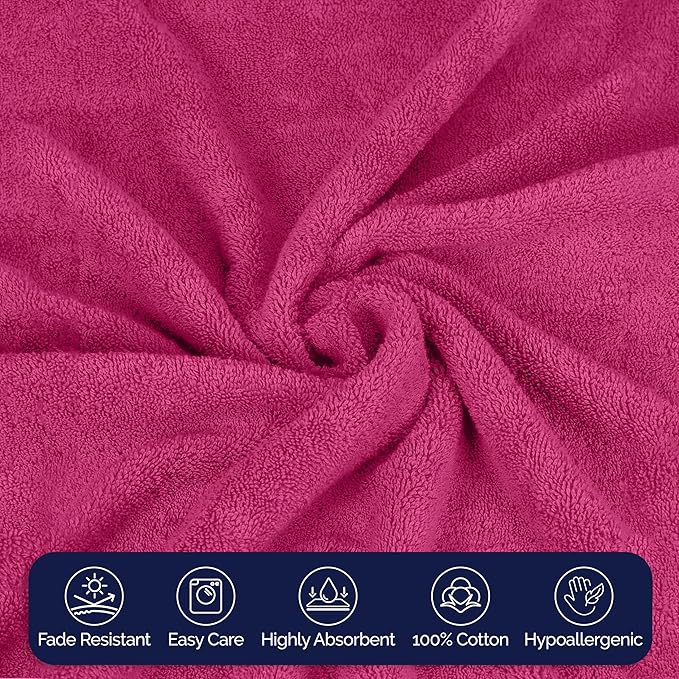 Elegant Comfort Premium Turkish Cotton 2 Pack Bath Towel Set - 27 x 54 inch, Luxurious Hotel Spa Quality 100% Turkish Cotton 2PC Bath Towel Set - Highly Absorbent - Soft Bathroom Towels, Hot Pink