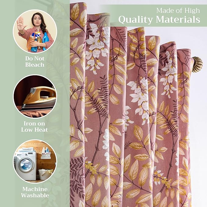 Maison d' Hermine Curtains for Living Room 100% Cotton 108 inch Length One Panel Light Filtering Curtains for Bedroom Windows with Rod and Loop Pockets Drapes (Feuillage Cameo Brown, 50" W x 108" L)