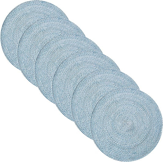 Round Placemats Set of 4-100% Cotton Two-Tone Placemat for Dining Table - Woven Braided Table Setting Place Mat - Washable Table Decor for Kitchen, Farmhouse, Rustic, Everyday Use, Dark Blue