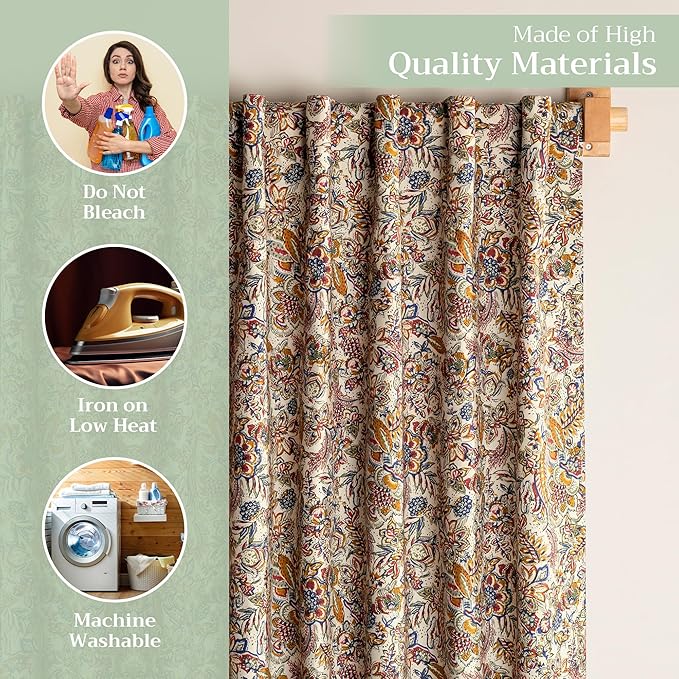 Maison d' Hermine Curtains for Living Room 100% Cotton 108 inch Length One Panel Light Filtering Curtains for Bedroom Windows with Rod and Loop Pockets Drapes (Jaipur, 50" W x 108" L)
