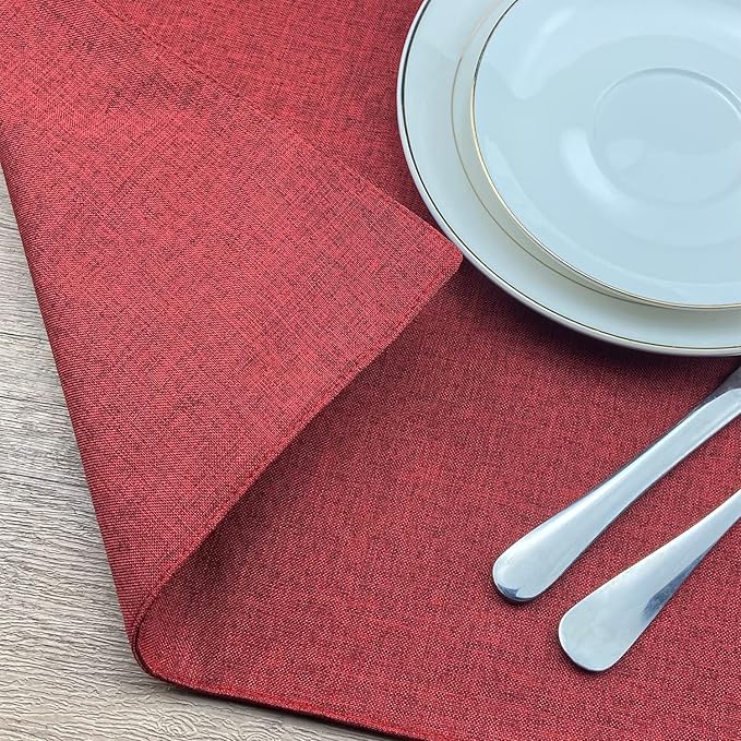 Weabetfu Cloth Placemats Set of 6 Heat Resistant Dining Table Placemmats Cotton Linen Machine Washable Kitchen Table Mats Wrinkle Free Thick Fabric Place Mat,Easy to Clean,13"x19",Burgundy