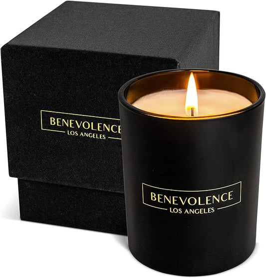 Benevolence LA Oud Wood Scented Candle | Soy Candles, Black Candle for Home | Gifts for Women and Men | Home Fragrance | Aromatherapy | 8oz, 45 Hour Burn