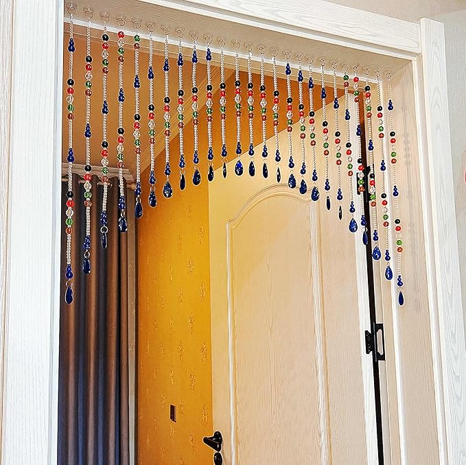Hanging Glass Door Beads Beaded Curtains Valance Self-Adhesive for Doorways Crystals Stran Arched Windows, Clear Crystal Room Bead Partition Curtain Door Frame Beads for Doorways Closets 6