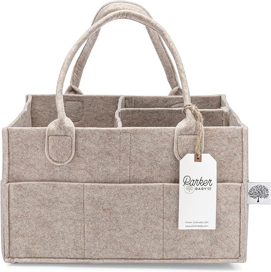 Parker Baby Diaper Caddy - Nursery Storage Bin and Car Organizer for Diapers and Baby Wipes (Oatmeal, Regular)