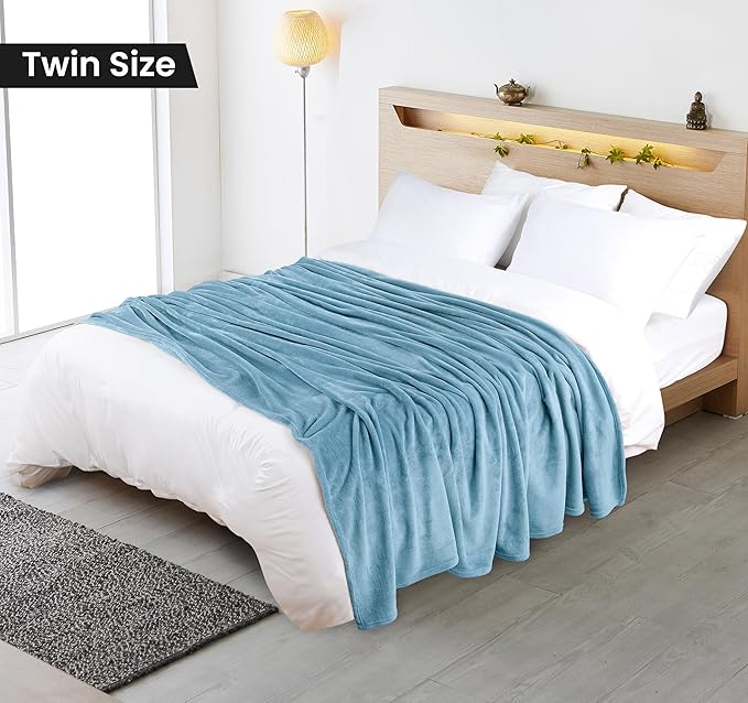 Utopia Bedding Washed Blue Fleece Blanket Twin Size Lightweight Fuzzy Soft Anti-Static Microfiber Bed Blanket (60x80 Inch)