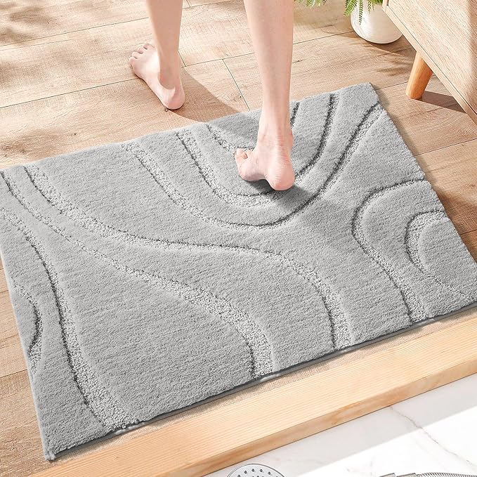 DEXDE Bathroom Rugs Mat,Soft Plush Shaggy Microfiber Bath Rug Non Slip Bath Mats for Bathroom Floor,Machine Washable Absorbent Carpet for Shower Tub,Grey Silver 24"x36"
