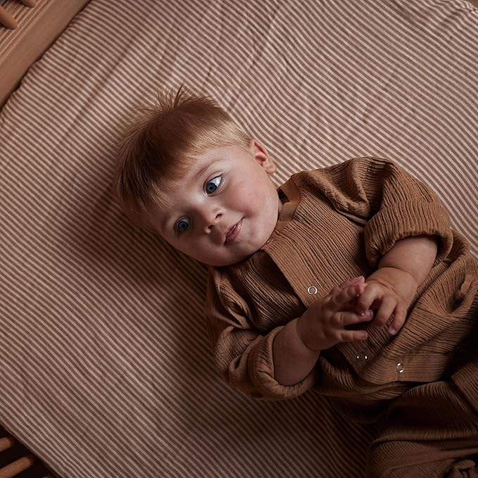 Denmark - Super Soft Muslin Mini Crib Sheets - 24'' x 38'' - 100% Organic Baby Crib Sheets for Boys and Girls (Natural Stripe)