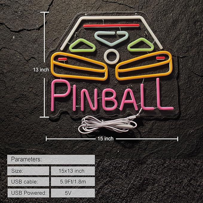 Pinball Neon Sign for Wall Décor with Dimmable Switch LED Neon Signs Light