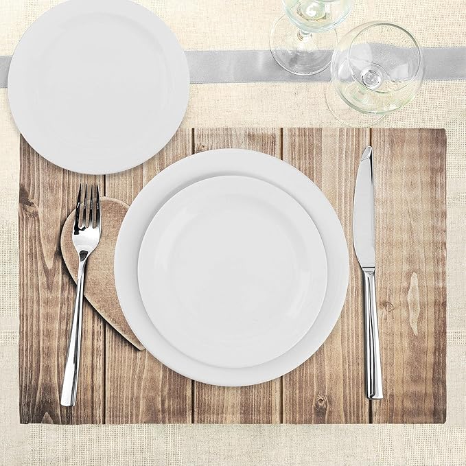 Ambesonne Valentines Day Place Mats Set of 8, Rustic Heart Over Wooden Planks Background Lovers Corner Romantic Celebration Print, Washable Fabric Placemats for Dining Table, Placemat 8 pcs, Tan