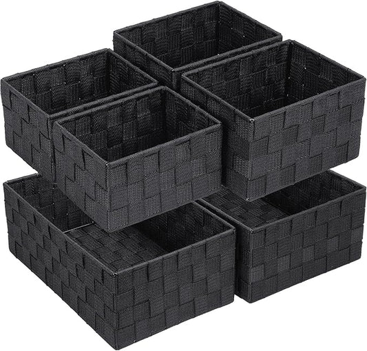 Posprica Woven Storage Baskets for Organizing 6 Pack, Large&Small Storage Cube Bins Set for Bathroom, Storage Boxes Container for Drawer, Closet, Shelf, Dresser, Black