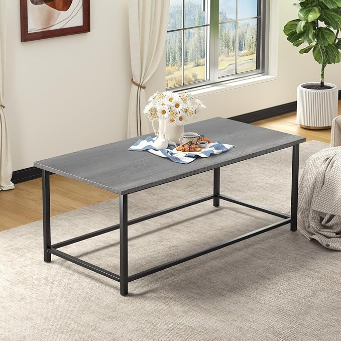 SENIG Coffee Table, Modern Industrial Style Rectangular Coffee Table, Grey Wood and Sturdy Metal Side End Table, Rustic Accent Functional Coffee Table for Living Room. 39.3 x 20 x 16