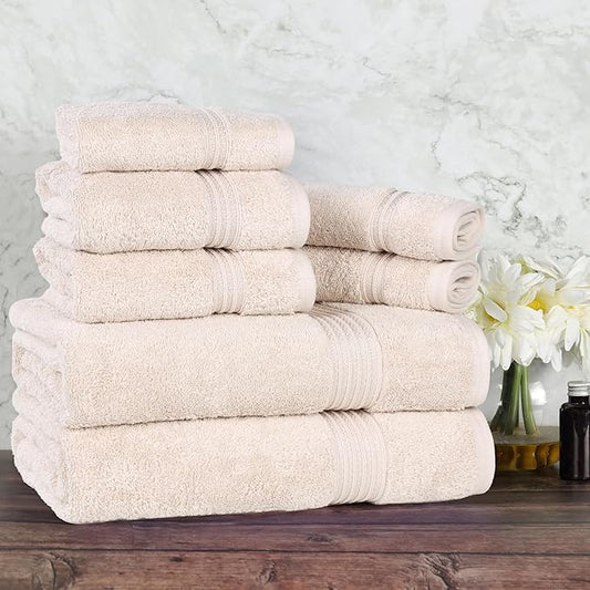 Superior Egyptian Cotton 8-Piece Towel Set, Assorted Towels for Home Bathroom, Master, Guest Bath, Decor Essentials, Includes 2 Bath, 2 Hand, 4 Face Towels/Washcloths, Quick Dry, Absorbent, Stone