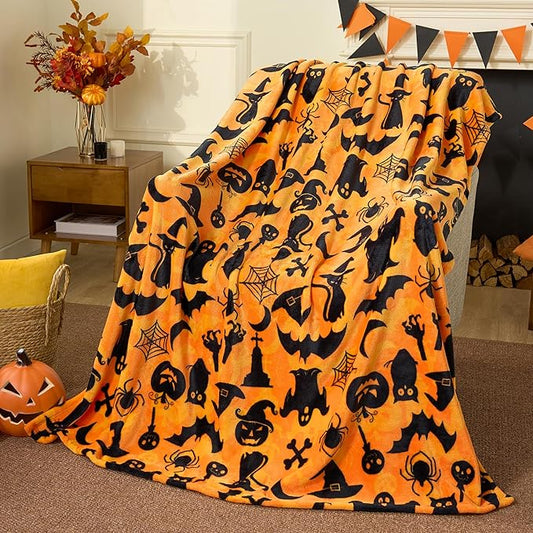 Joiedomi Halloween Throw Blanket Bats Soft Plush Cozy Flannel Halloween Blanket Decoration for Party Sofa Bed Living Room 50"x60"