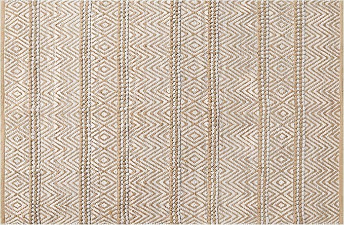 Jute Cotton Stripe Area Rug for Living Room 48x72 Inch - Natural Ivory - Machine Washable 4x6 Feet Rugs - 70% Jute and 30% Cotton