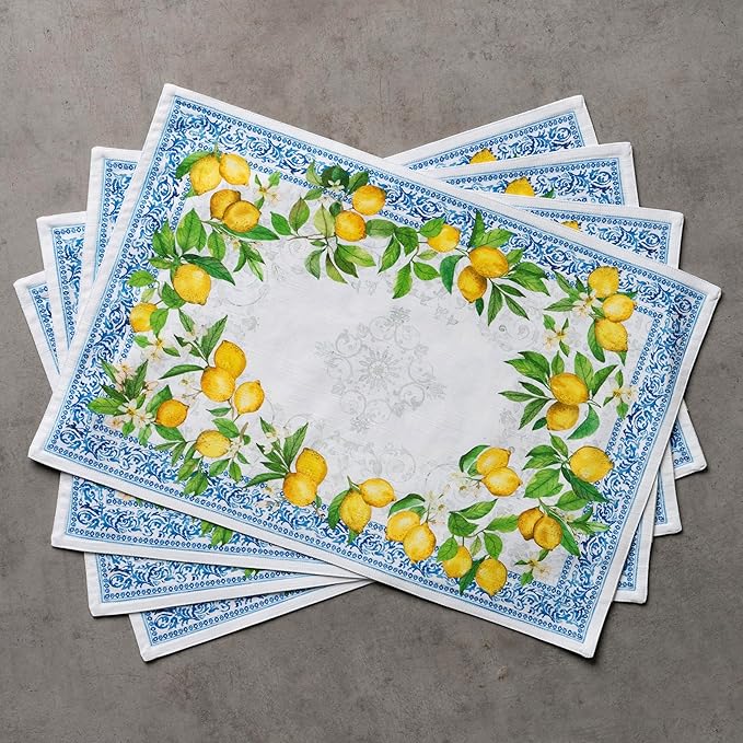 Maison d' Hermine Placemats Set of 4 100% Cotton Washable Cloth Place Mats, Reusable Table Mats for Kitchen Dining Decoration, Party, Wedding, Restaurant Spring/Summer (Cedrat, 13" x 19")