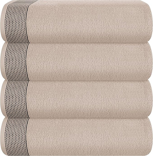 Belizzi Home Ultra Soft 4 Pack Oversized Bath Towel Set 27x54 inches, 100% Cotton Bath Towels, Highly Absorbant Compact Quickdry & Lightweight Towel, Ideal for Gym Travel Camp Pool - Tan