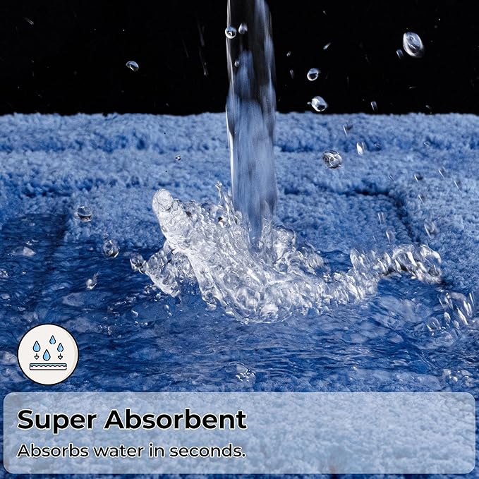 GRANNY SAYS Blue Bathroom Rugs Non Slip, 24" x 59", Large Bathroom Rugs Washable, Bath Rugs for Bath, Absorbent Bath Mats for Floor, Absorbent Shower Rug, Microfiber Bath Mat for Tub