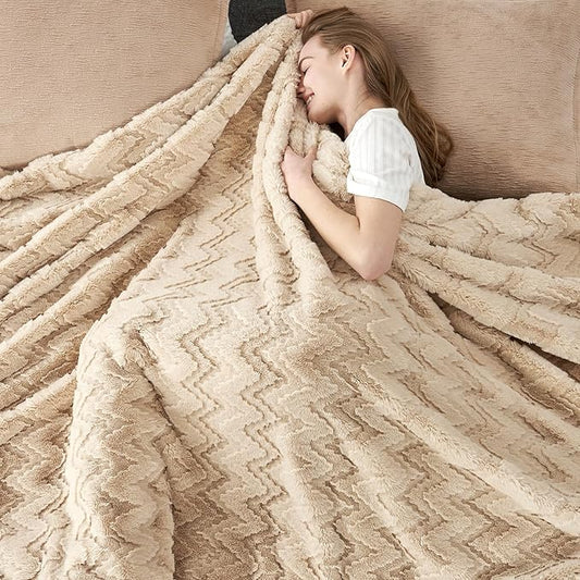 Cozy Bliss Faux Fur Throw Blanket for Couch - Clearance Soft Fuzzy Cozy Throw Gift Blankets for Women,Beige Boho Blanket for Sofa Bedroom Living Room.60 * 80 Inches