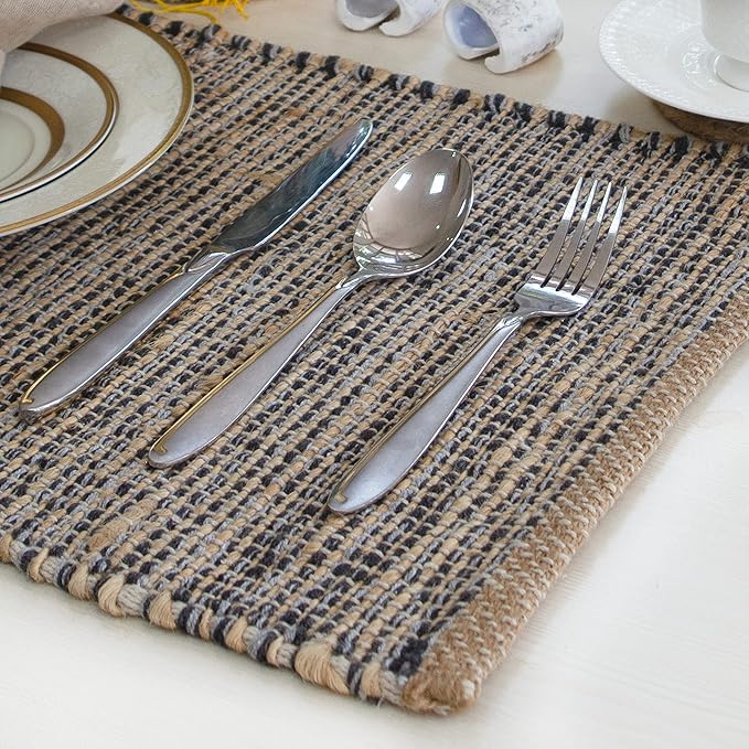 Chardin home | Natural Jute Placemats Set of 4 | 13x19 Inch. Rustic Farmhouse Place mats | Table mats Colors - Natural Jute and Grey