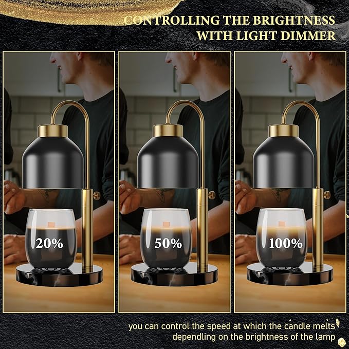Candle Warmer Lamp, with 2 Bulbs,Timer & Dimmer,Compatible with Large Yankee Candle Jars,3 Wick Candles,Height Adjustable Electric Top Melter,110-120v, (Black Marble)