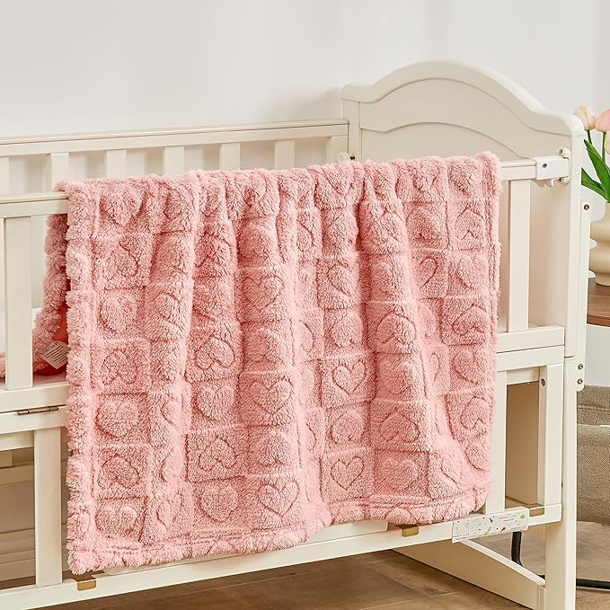 Fleece Baby Blanket Heart Checkered Blanket, Ultra Soft Cozy Baby Blankets for Girls Boys, Fluffy Infant Toddler Newborn Receiving Blankets for Crib Stroller 30”×40” (Dark Pink)