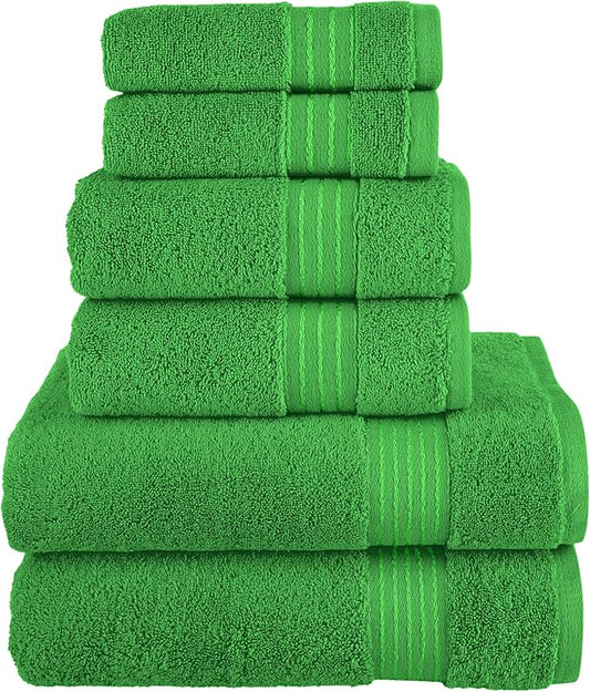 Elegant Comfort Premium Cotton 6-Piece Towel Set, Includes 2 Washcloths, 2 Hand Towels and 2 Bath Towels, 100% Turkish Cotton - Highly Absorbent and Super Soft Towels for Bathroom, Emerald Green