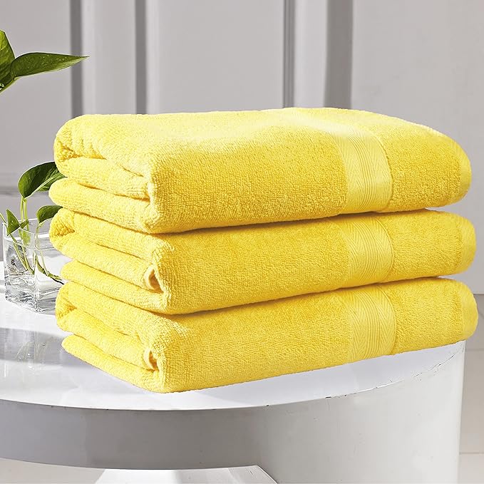 BOUTIQUO Premium Cotton 4 Pack Bath Towel Set - 100% Pure Cotton - 4 Bath Towels 27x54 - Ideal for Everyday use - Ultra Soft & Highly Absorbent - Yellow