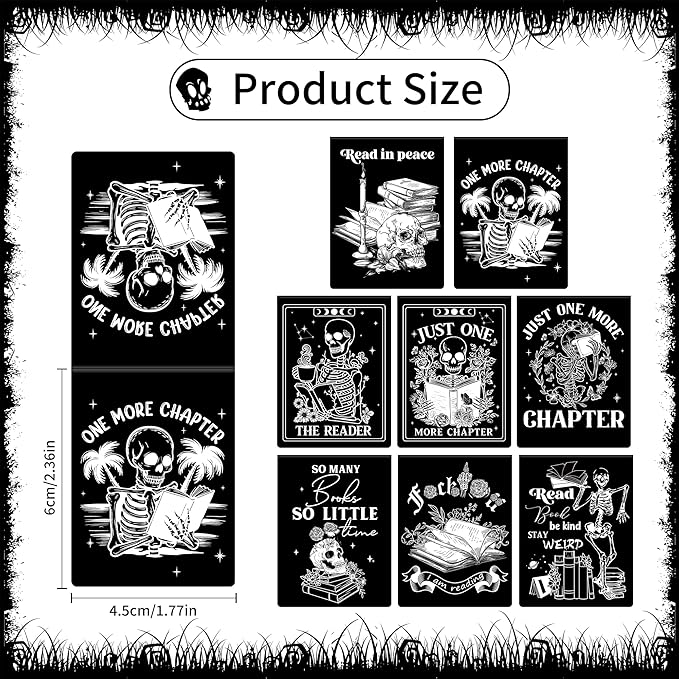 Gothic Skeleton Magnetic Bookmarks: 8 Pcs Horror Skull Magnet Book Markers Dark Romance Book Mark Clips for Reading, Gifts for Women Men Book Lovers Office School Supplies