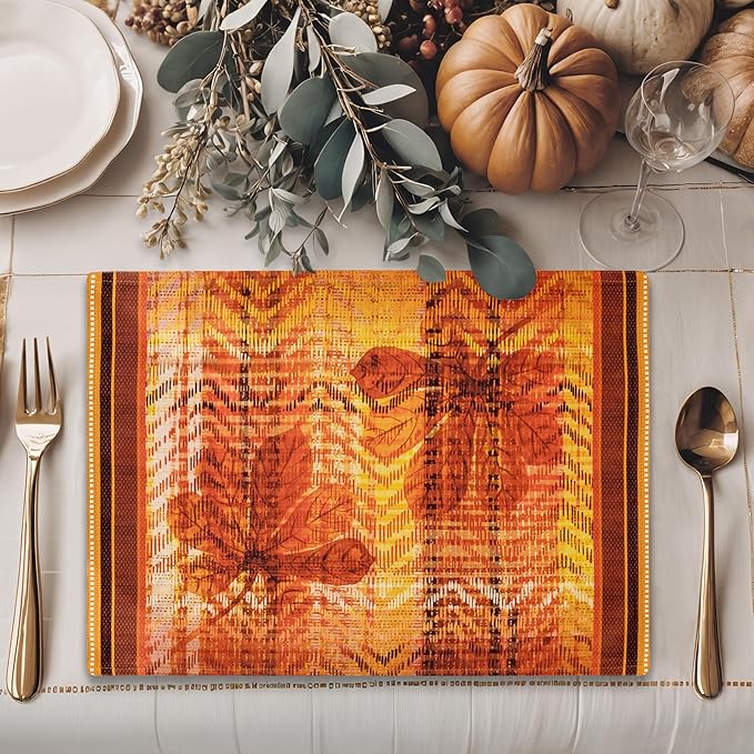 Maison d' Hermine Placemats Set of 4 100% Cotton Washable Cloth Place Mats, Reusable Table Mats for Kitchen Dining Decoration, Party, Wedding, Restaurant (Thanksgiving Tartan, 13" x 19")