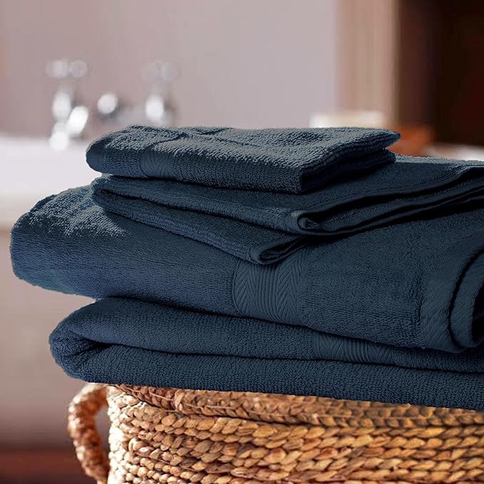 BOUTIQUO 8 Piece Towel Set 100% Ring Spun Cotton, 2 Bath Towels 27X54, 2 Hand Towels 16X28 and 4 Washcloths 13X13 - Ultra Soft Highly Absorbent Machine Washable Hotel Spa Quality - Mineral Blue