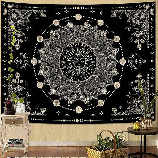 Lunerfex Sun and Moon Mandala Tapestry Boho Tapestry for Bedroom Black and White Tapestries Wall Hanging Living Room Wall Art and Home Decor 70x90