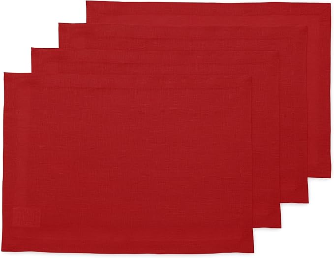 Solino Home Linen Red Placemats Set of 4-100% Pure Linen Placemats 14 x 19 Inch for Summer - Fete