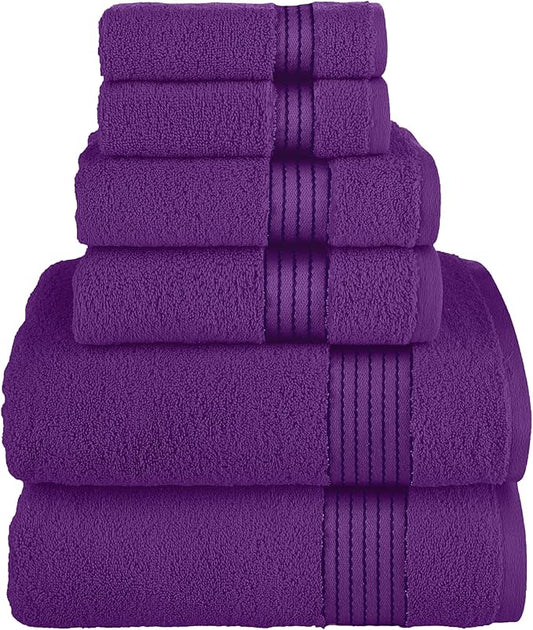 Elegant Comfort Premium Cotton 6-Piece Towel Set, Includes 2 Washcloths, 2 Hand Towels and 2 Bath Towels, 100% Turkish Cotton - Highly Absorbent and Super Soft Towels for Bathroom, Purple
