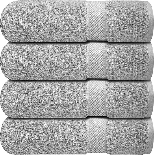 Infinitee Xclusives Luxury 100% Ring-Spun Cotton Bath Towels Set of 4 (27x54 inches) – Soft, Absorbent & Quick-Drying Towels for Bathroom, Gym, Spa & Hotel Use (Charming Grey)