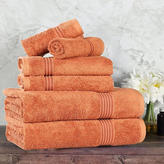 Superior Egyptian Cotton 6-Piece Towel Set, Assorted Towels for Home Bathroom, Master Bath, Decor Essentials, Includes 2 Bath, 2 Hand, 2 Face Towels/Washcloths, Quick Dry, Absorbent, Caramel Brown