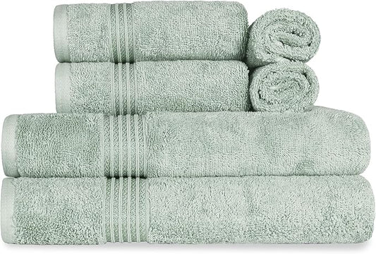 Superior Egyptian Cotton 6-Piece Towel Set, Bathroom Essentials, Towels For Bathroom, Apartment, Airbnb, Guest Bath, Face, Hand, Bath Towels, Washcloths, Absorbent, Fast Drying, Sage
