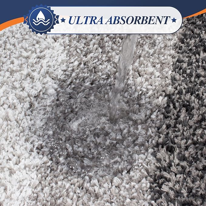 Walensee Contour Rug (20 x 24, Ombre Grey) - Non Slip, Water Absorbent, Soft Microfiber Shaggy Bath Mat, Machine Washable, U Shape Toilet Rug