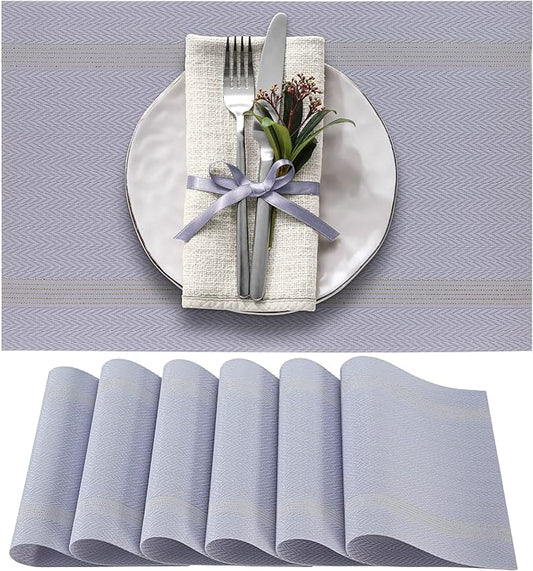 More Décor Dining Table Placemats, Washable Heat-Resistant PVC Vinyl Table Mats for Dining Room and Kitchen, Anti-Slip - Set of 4 - Purple