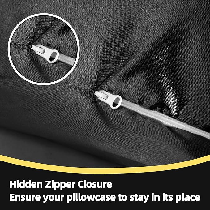 Silky Satin Pregnancy Pillow Cover (ONLY Pillowcase), U Shaped Luxurious Smooth Maternity Pillow Cover, Soft & Breathable Large Pillow Protector with Hidden Zip for Side Sleeper, Black