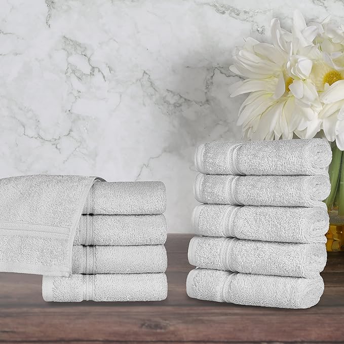 Superior Egyptian Cotton 10-Piece Face Towel Set , Small Towels For Facial, Spa, Quick Dry, Absorbent Towels, Bathroom Accessories, Guest Bath, Home Essentials, Washcloth, Airbnb, Silver