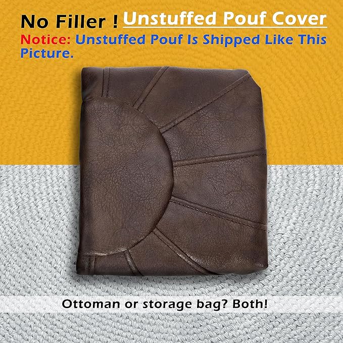 Thgonwid Unstuffed Moroccan Ottoman Pouf Cover, Ottoman Footstool Storage Solution, Bean Bag Chair, Foot Rest, Deep Coffee