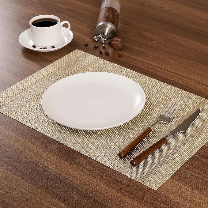 Leetaltree Stardust Yellow Placemats Set of 4 - Heat Resistant Non-Slip Place mats for Dining Table, Washable Durable PVC Vinyl Woven Table Mats（Stardust Yellow, 4）