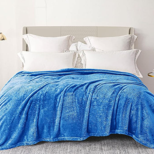 Exclusivo Mezcla Plush Fuzzy Fleece Bed Blanket Queen Size, Super Soft, Fluffy and Warm Blankets，Suitable for All Seasons (Cobalt Blue, 90x90 Inches)