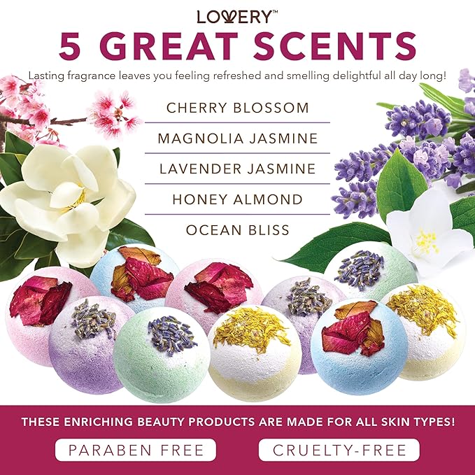 Bath Bombs Gift Set for Women and Men, 10 Oversized Two Tone Bath Fizzies with Shea & Coco Butter Dry Flower Petals, Rich Spa Bath Set in Cute Tub, Multiple Fragrances, Birthday Gifts