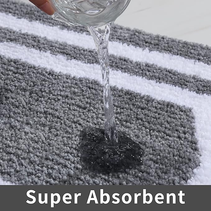 COSY HOMEER Extra Thick Bath Linen Sets Rugs - Anti-Slip Bath Mats Soft Plush 100% Strong Polyester Living Room Bathroom Water Absorbent(Grey,17x27 - Inches)